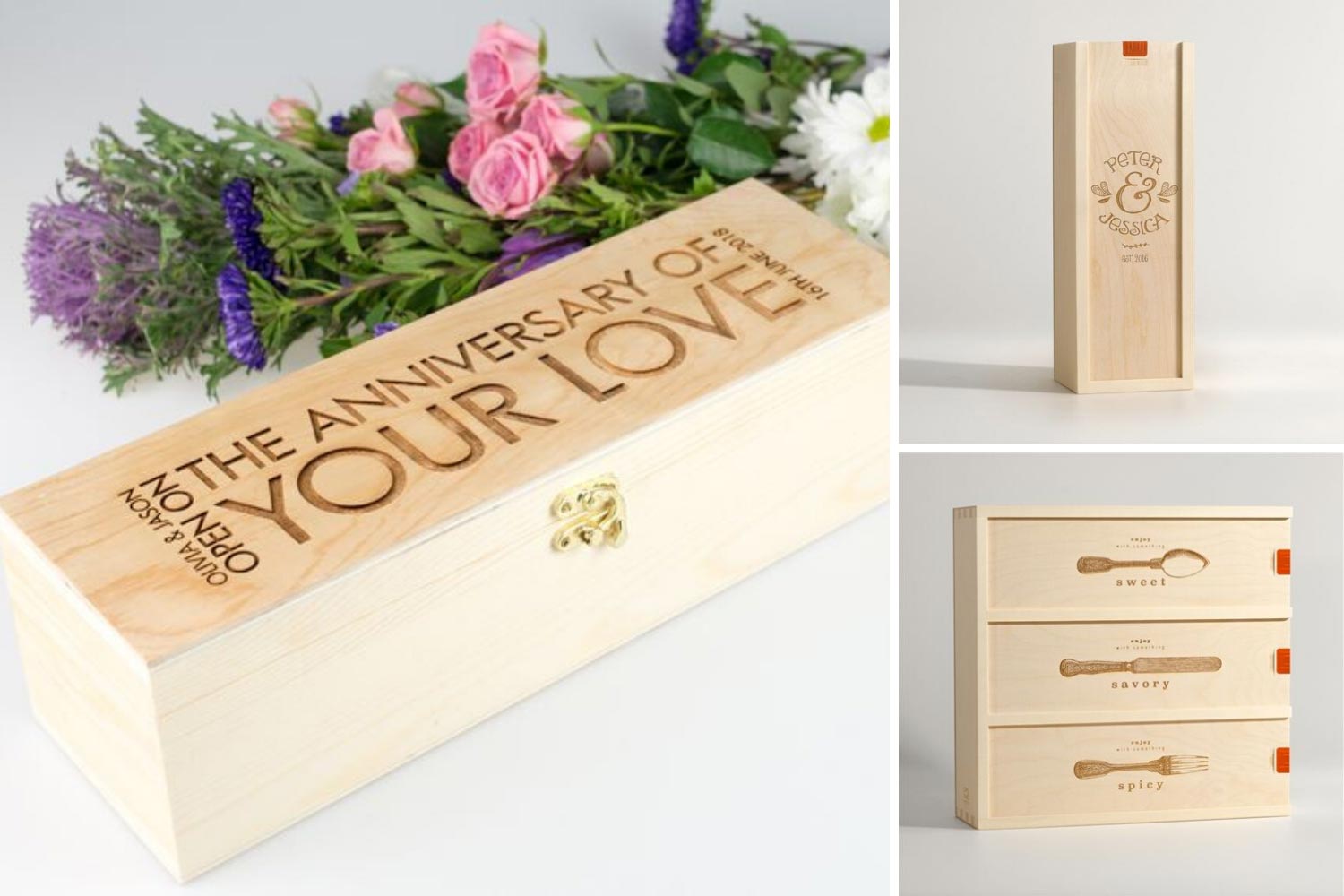 Пляшка вина в дерев'яному боксі на річницю фото