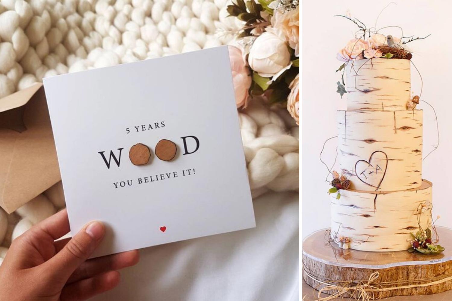 Дерев'яне весілля 5 років: листівка, торт фото