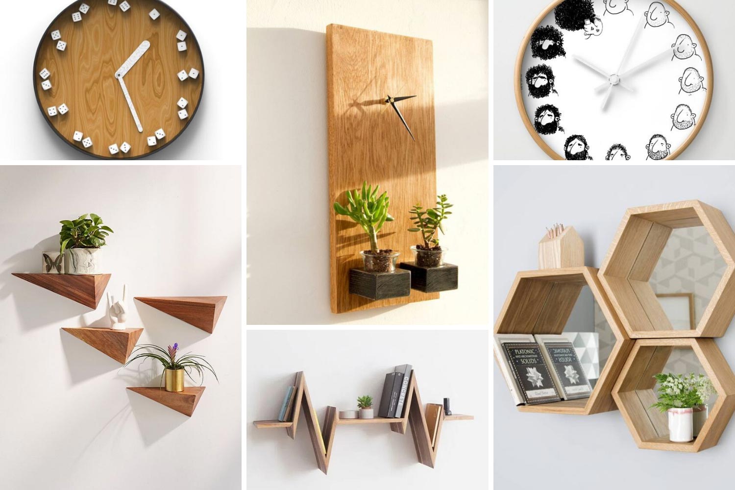 Стильна поличка, настінний годинник з дерева в подарунок на річницю 