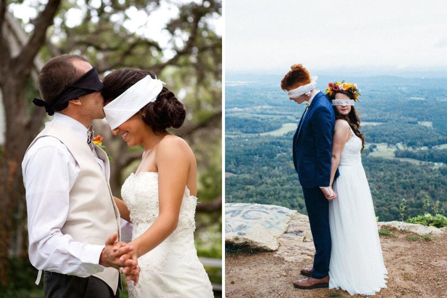 Встреча вслепую: у жениха и невесты завязаны глаза фото