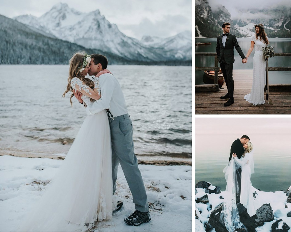 свадебные фото зимой возле воды