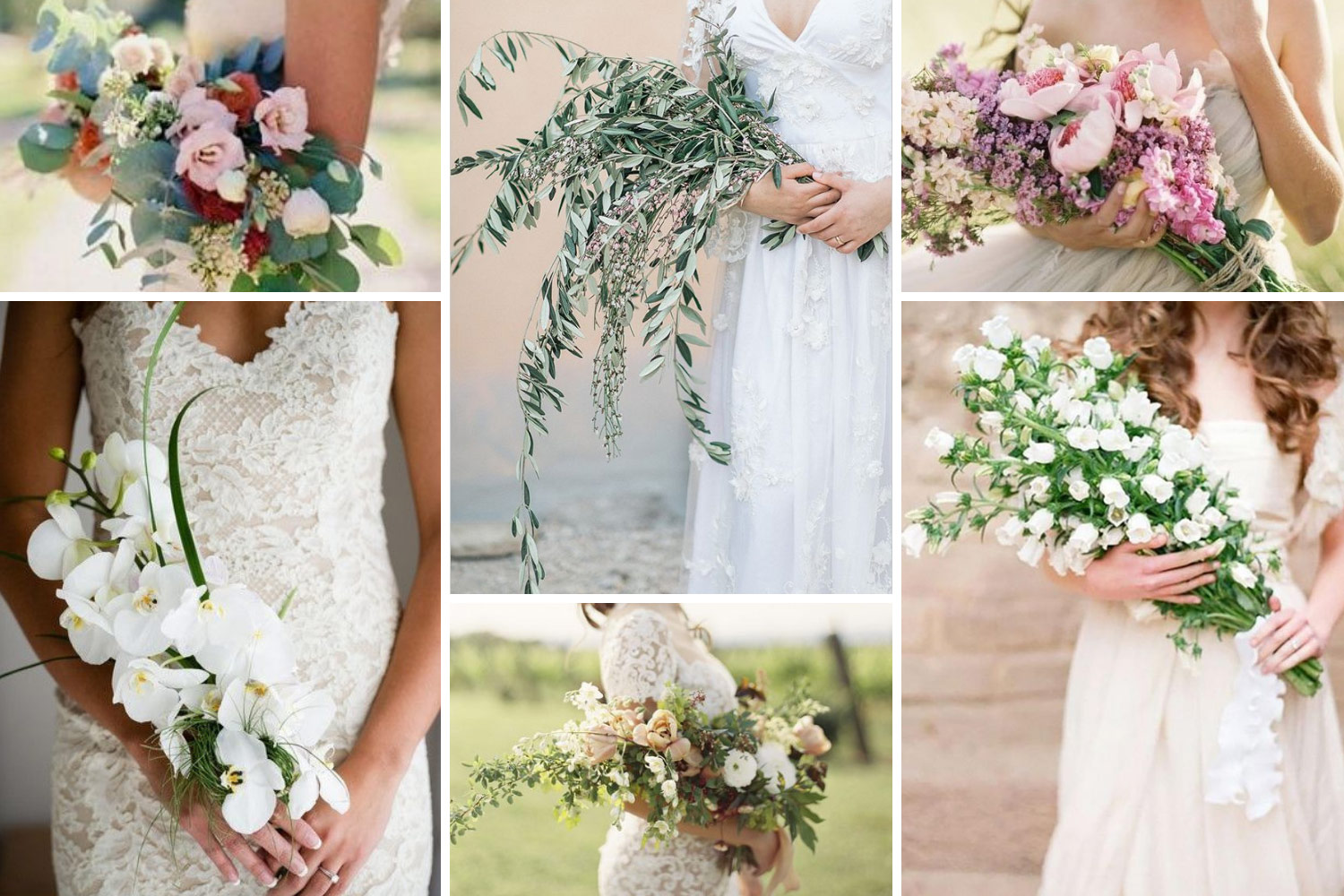 Горизонтальный каскад в букетах для невест