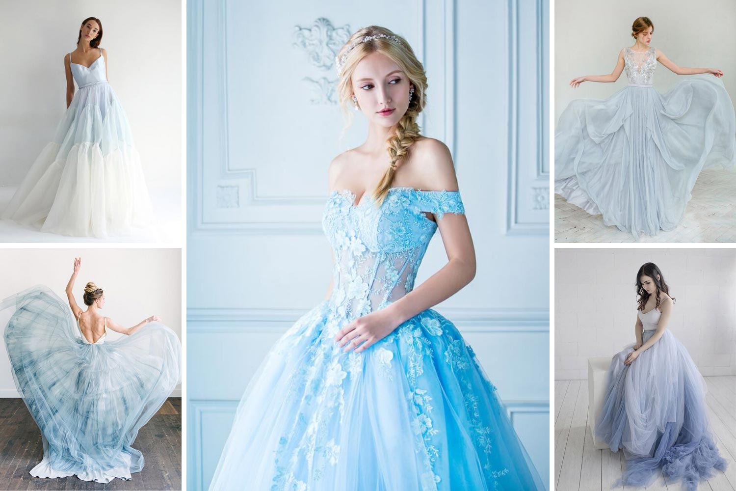Синя, блакитна весільна сукня фото