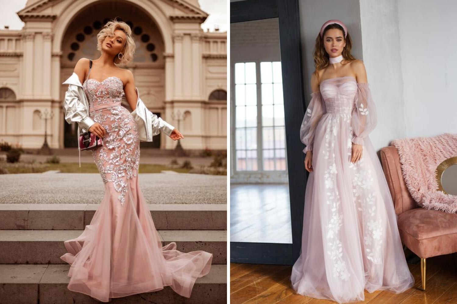 Весільна сукня пудра, курна троянда фото