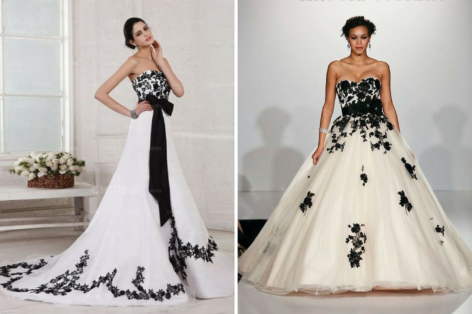 свадебное платье с черными цветными элементами