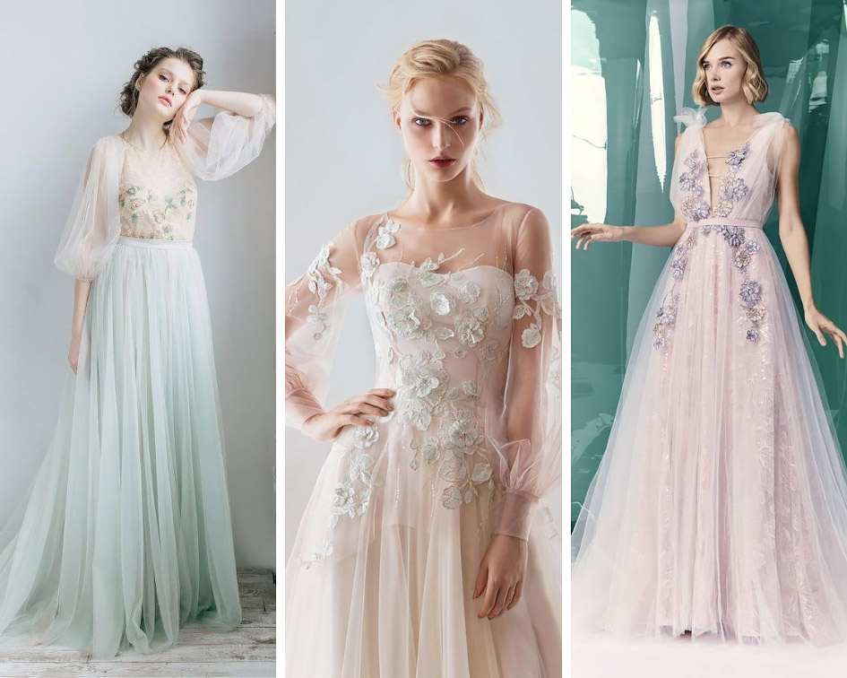 весільна сукня в пастельних тонах
