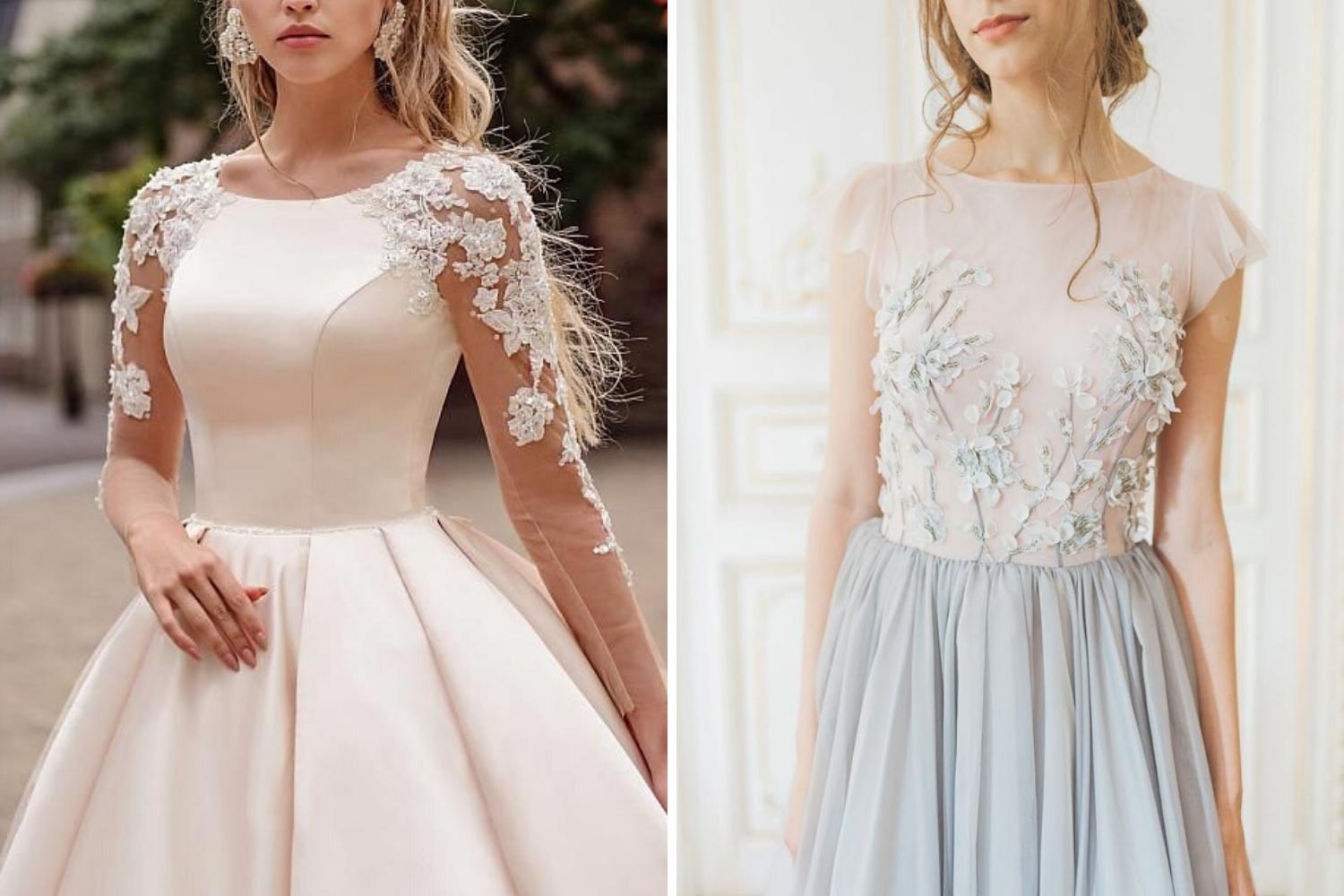 Пудрова, блакитна сукня для вінчання фото