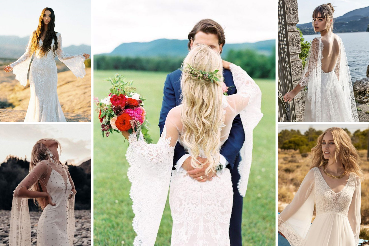 Платье невесты с летящими рукавами