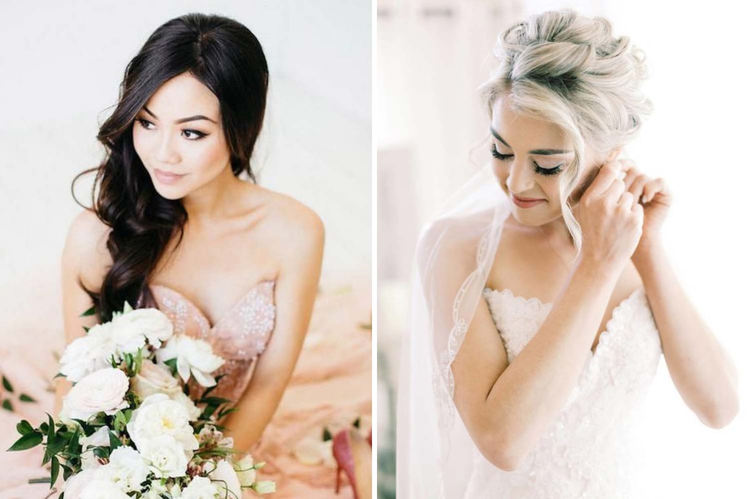 Весільні зачіски до сукні без бретелей фото