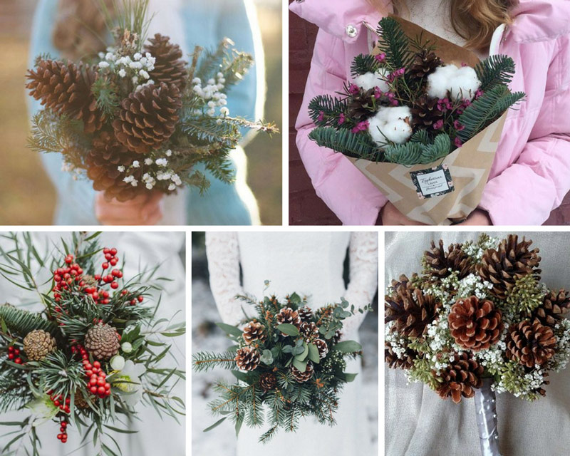 букет с хвоей шишками на свадьбу фото