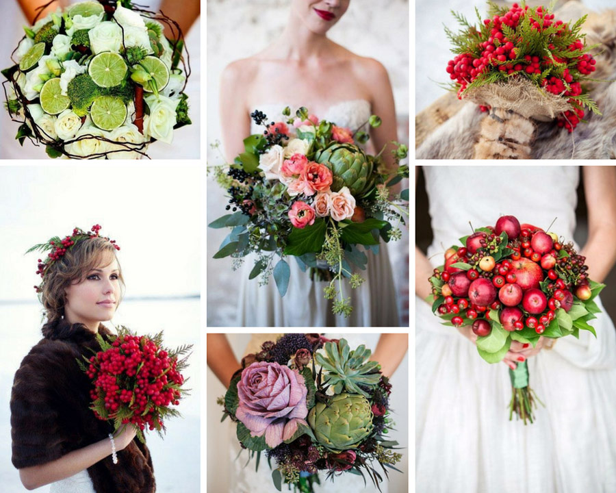 свадебный букет с фруктами и ягодами фото