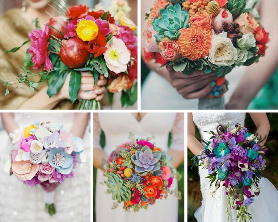 разноцветный букет на свадьбу фото