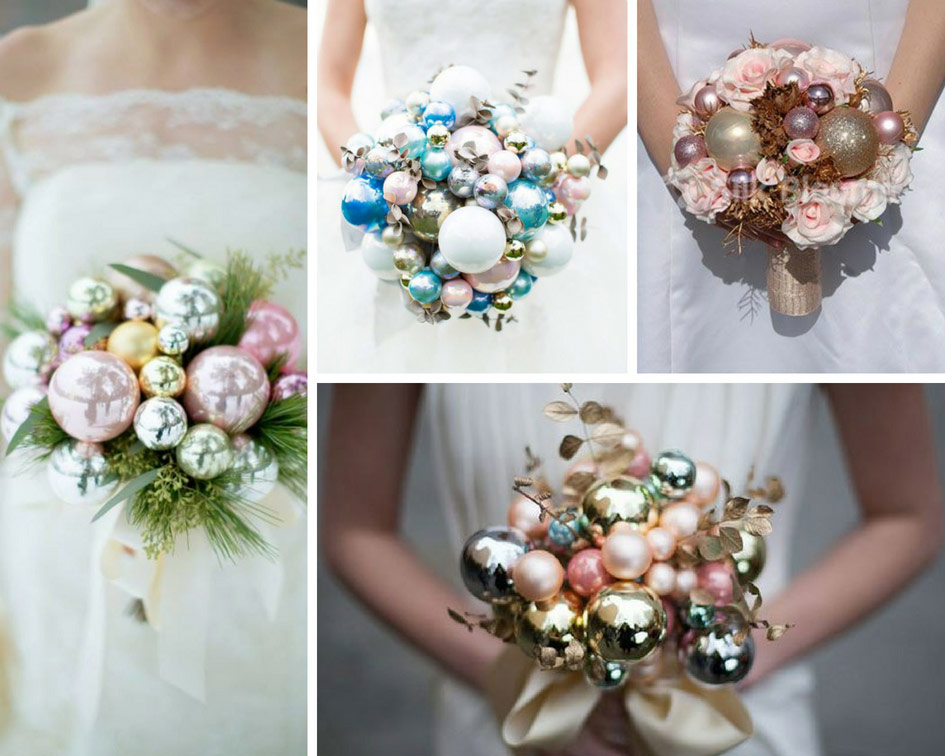 свадебный букет из елочных игрушек