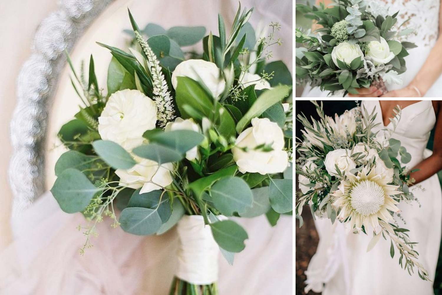 Зелено-білі весільні букети ідеї