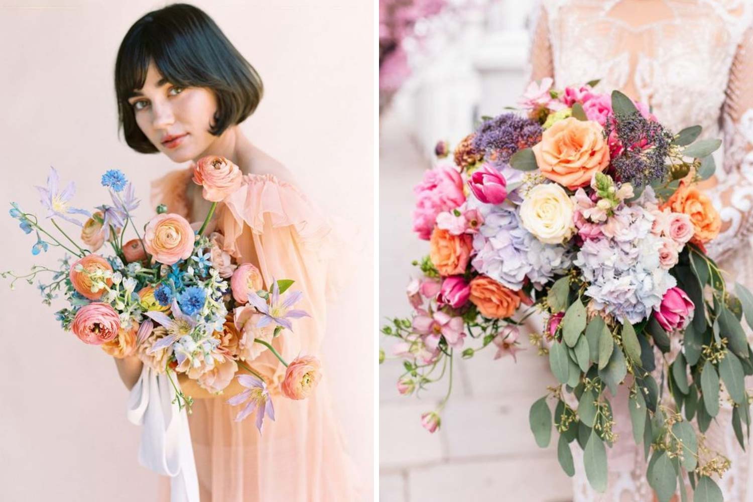 Модні весільні букети в кольорах акварель фото