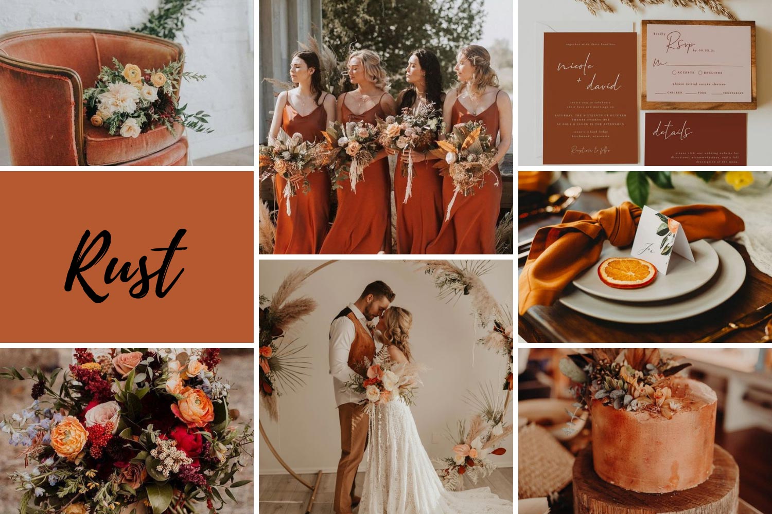 Весілля в коричневих тонах: оформлення в кольорі Rust фото