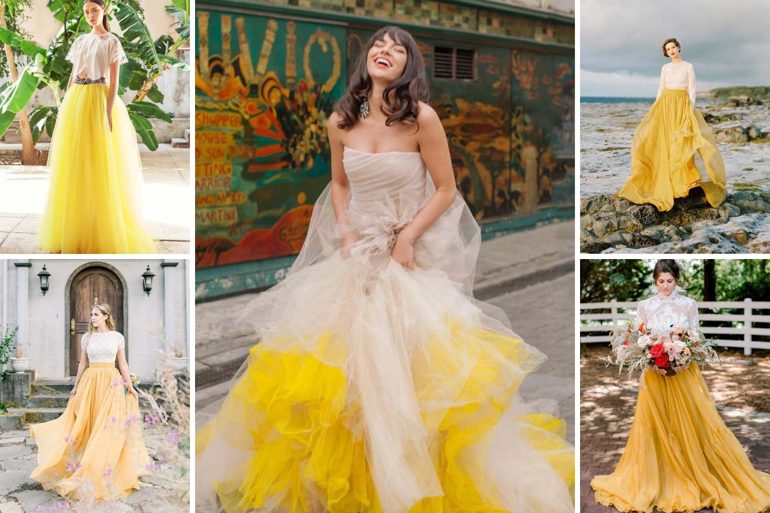 Сукня на весілля в жовто-білих тонах