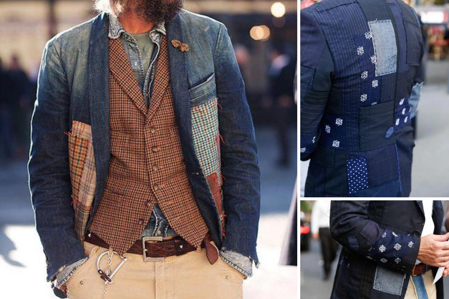 Оригинальный мужской пиджак в стиле пэчворк фото 