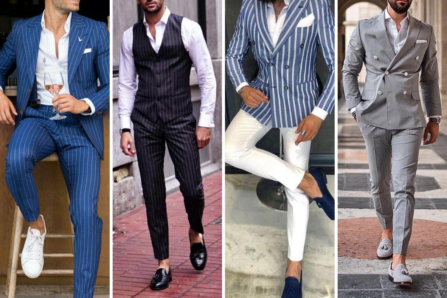 Полосатый свадебный костюм фото 