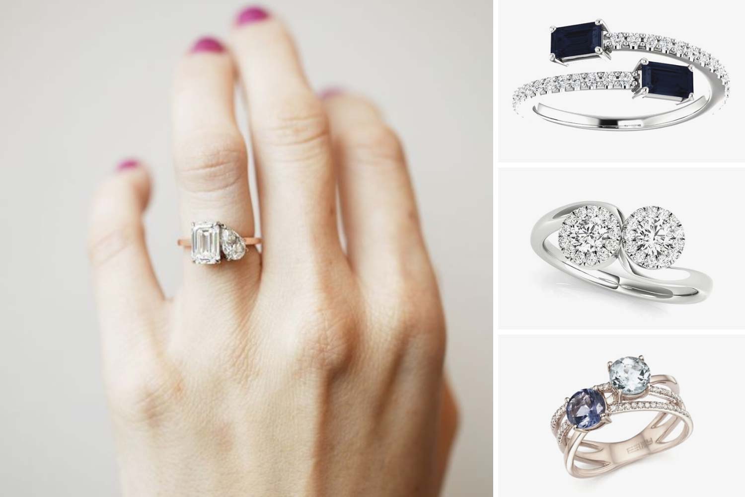 Перстни с двумя драгоценными камнями фото