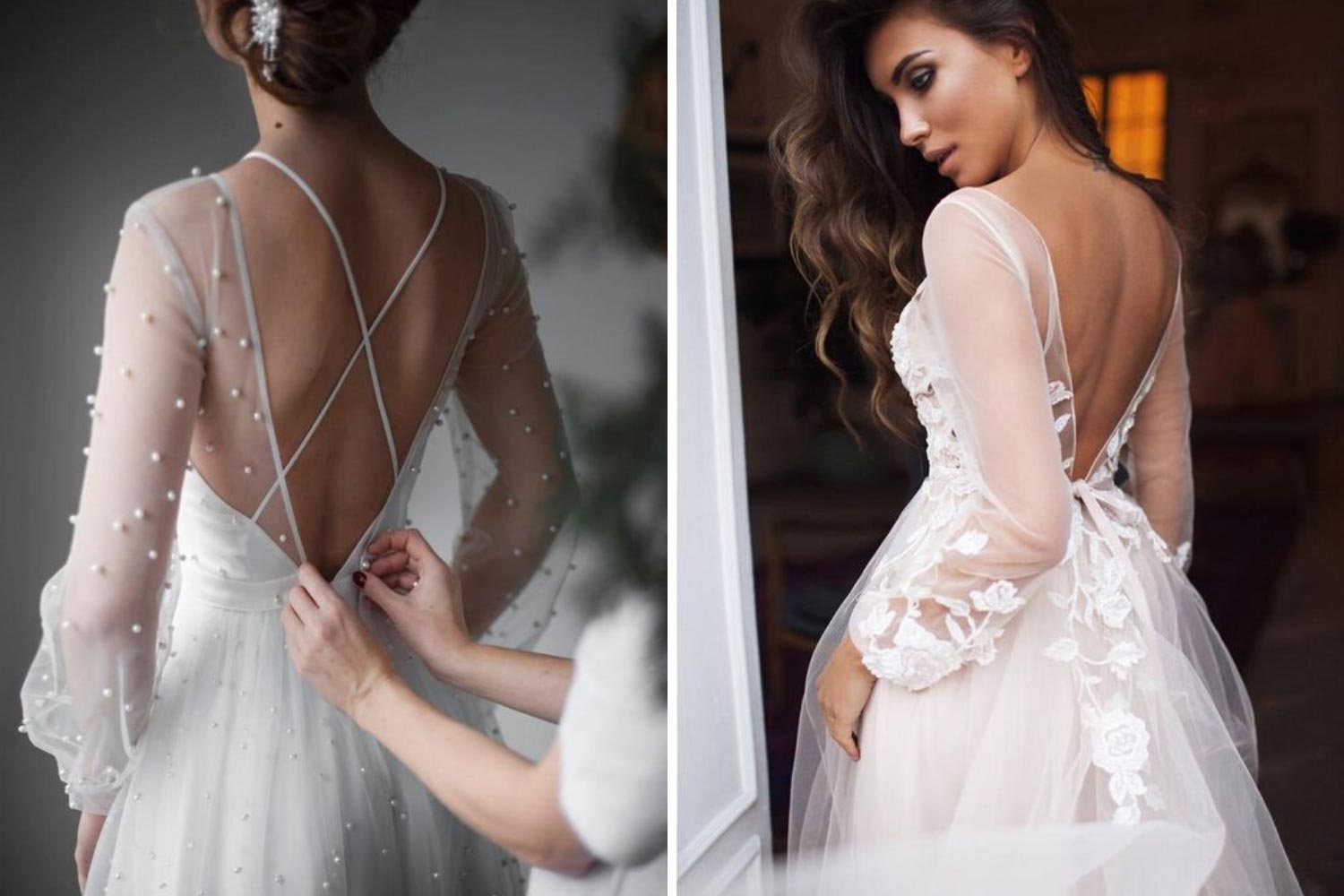 Сукня нареченої з перлами, квітковою аплікацією фото