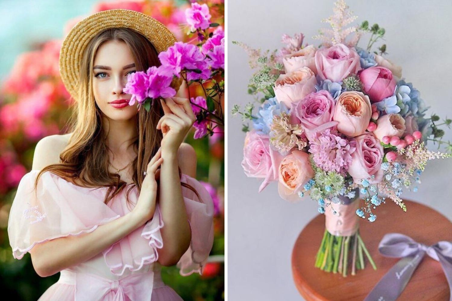 Подарки на 8 марта: девушка, букет цветов фото