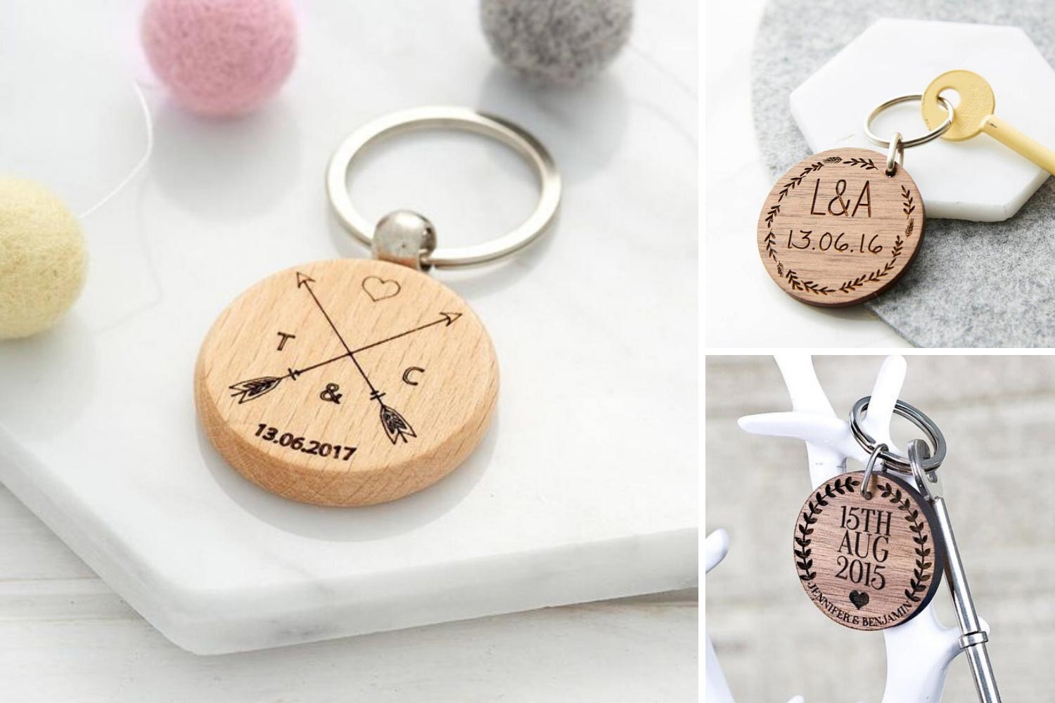 Брелки для ключей с датой свадьбы, инициалами фото