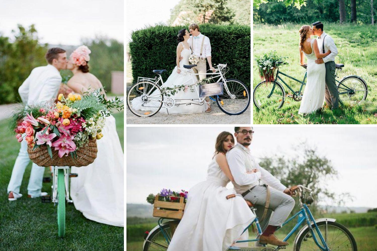 Оригинальный кортеж на свадьбу: жених и невеста, велосипед фото 