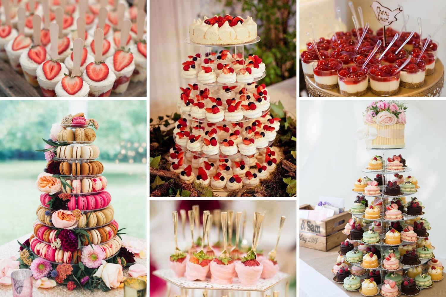 Кенді бар на весілля: порційні десерти, торт з макаронс фото