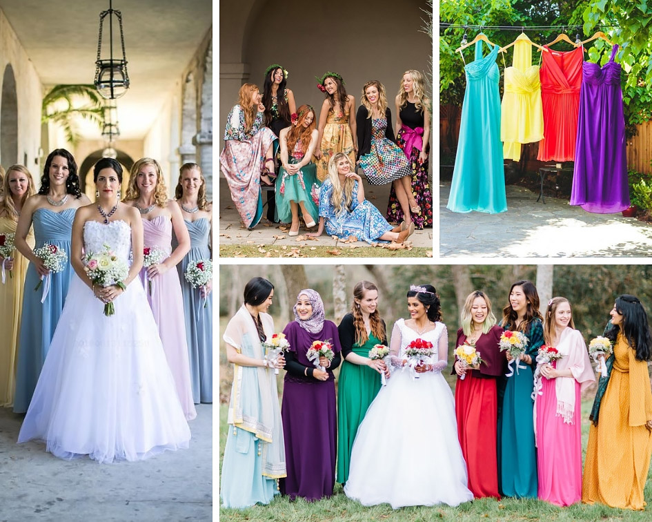 різнокольорові сукні подружок нареченої