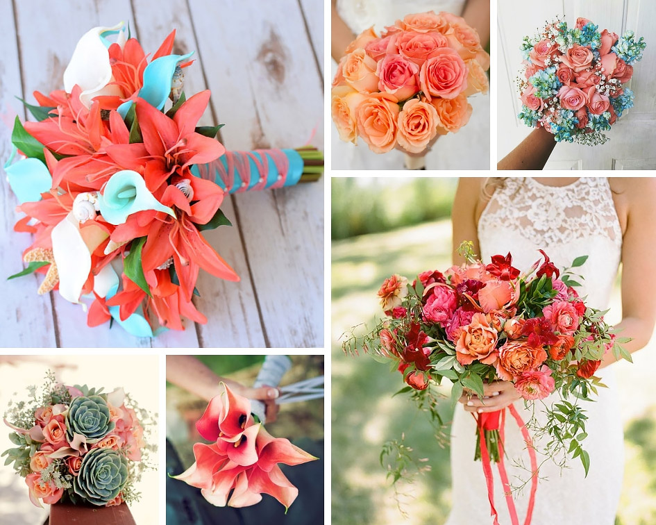 коралловый букет на свадьбу