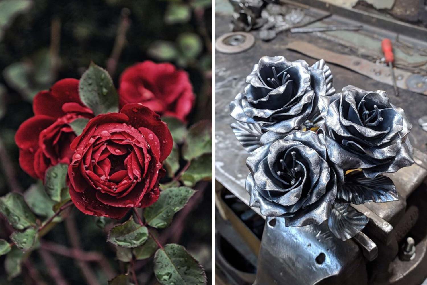 Трояндовий кущ, троянда з металу фото