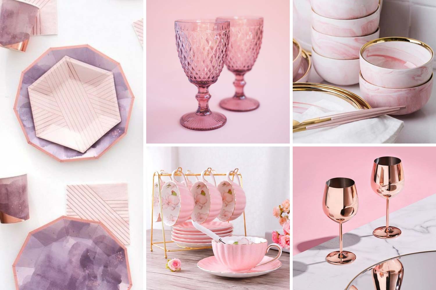 Рожевий посуд: келихи, тарілки, чашки фото