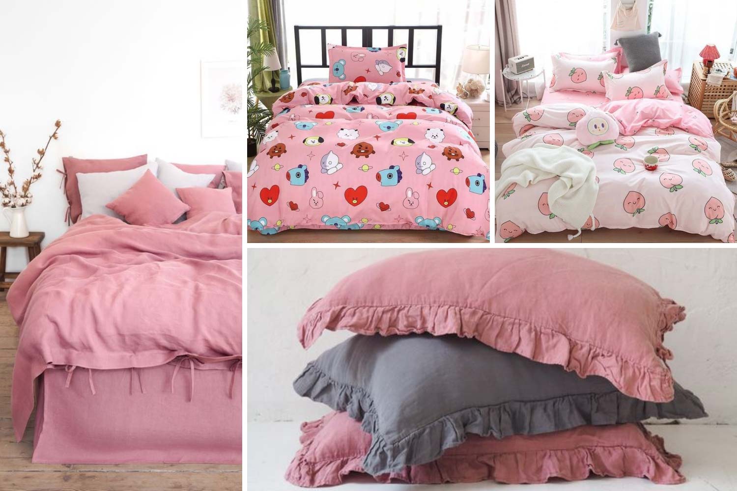 Рожева постільна білизна фото, текстиль для спальні