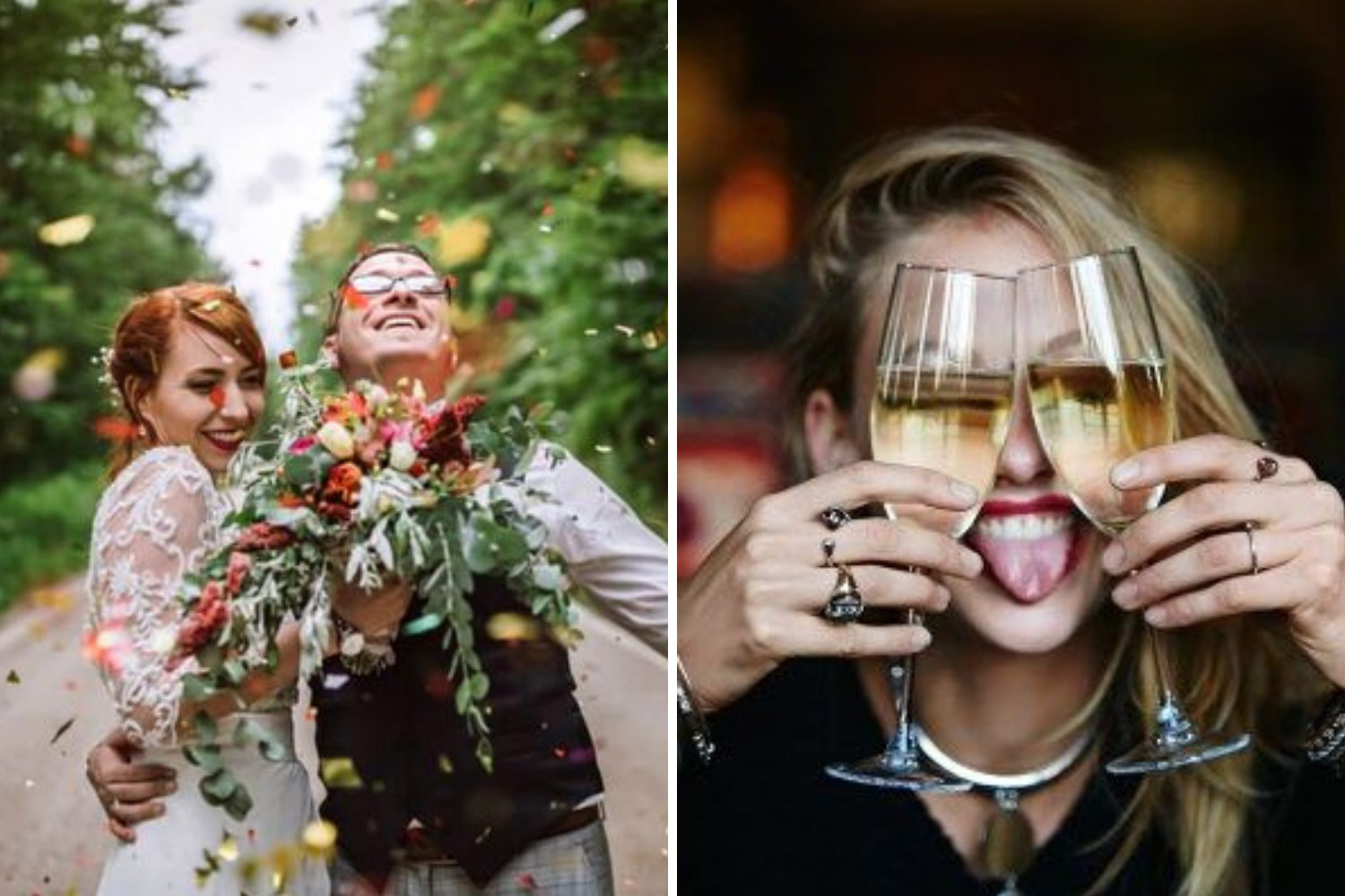 веселі наречені та конфеті