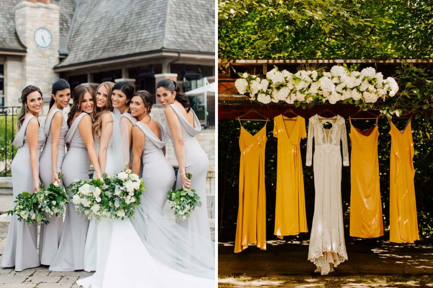 Платья для подружек невесты в цветах года 2021 фото: желтые, серые