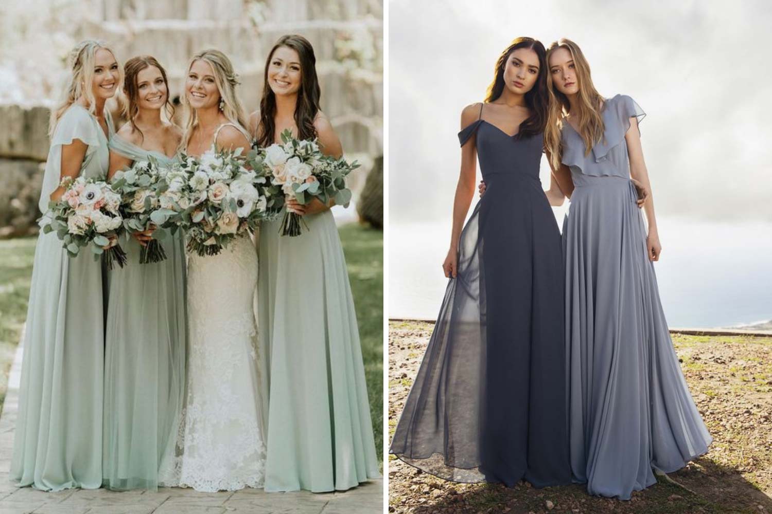 Мятные, синие платья для подружек невесты фото 