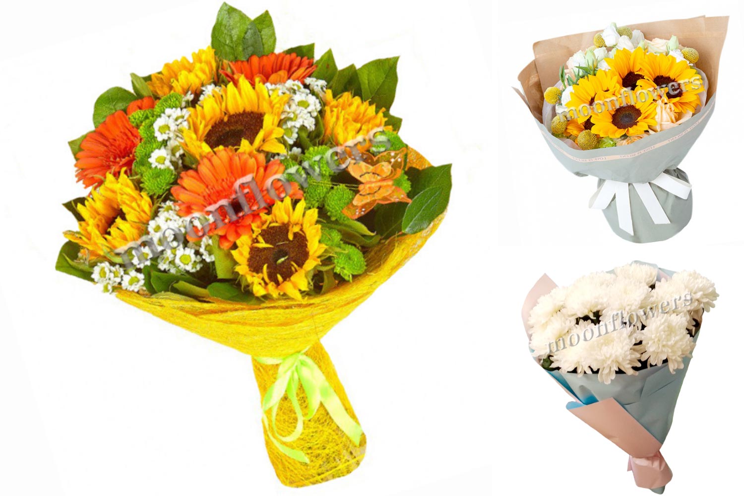 Осенний букет из подсолнухов, гербер, хризантем фото