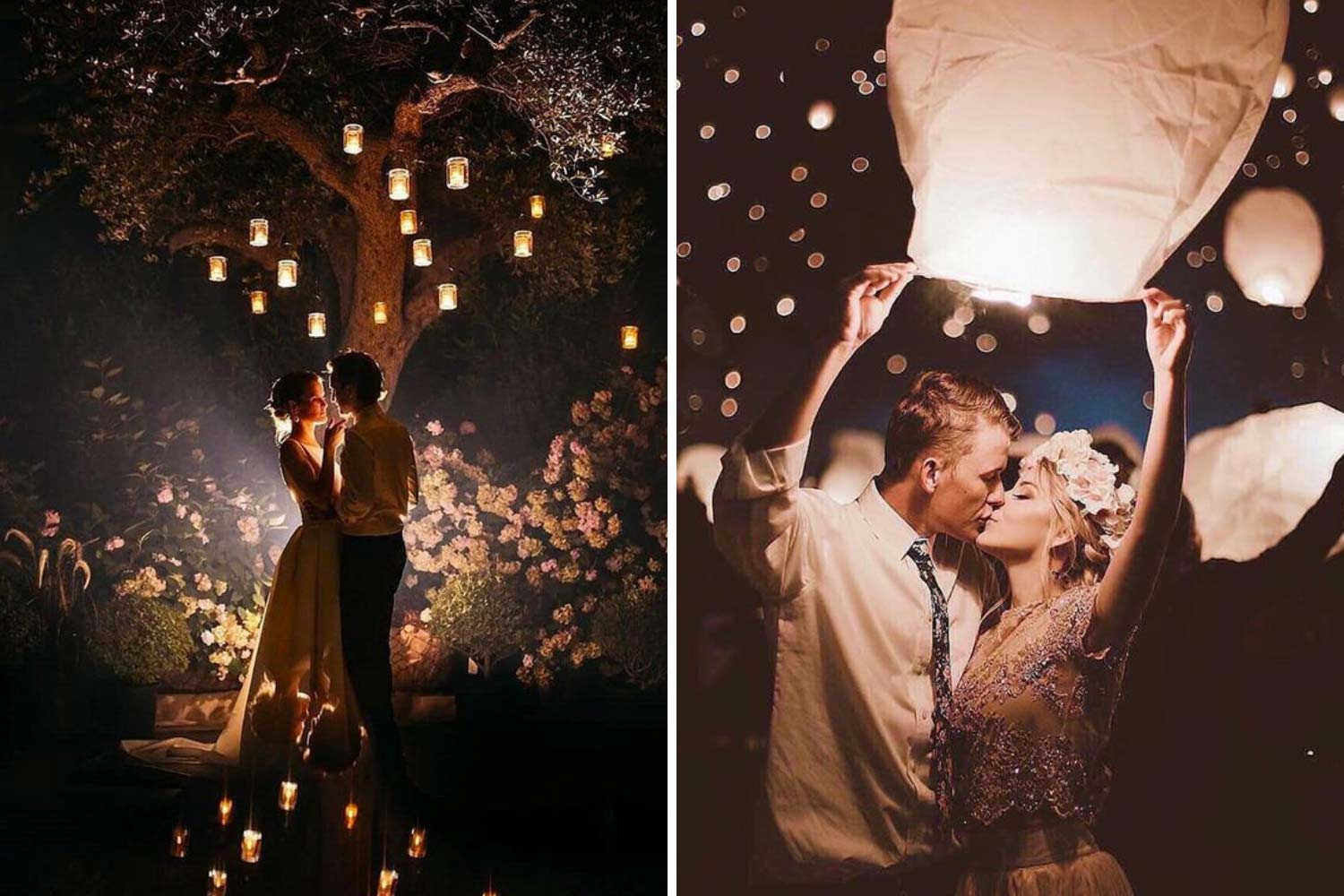 Как закончить свадьбу: жених и невеста запускают фонарики фото