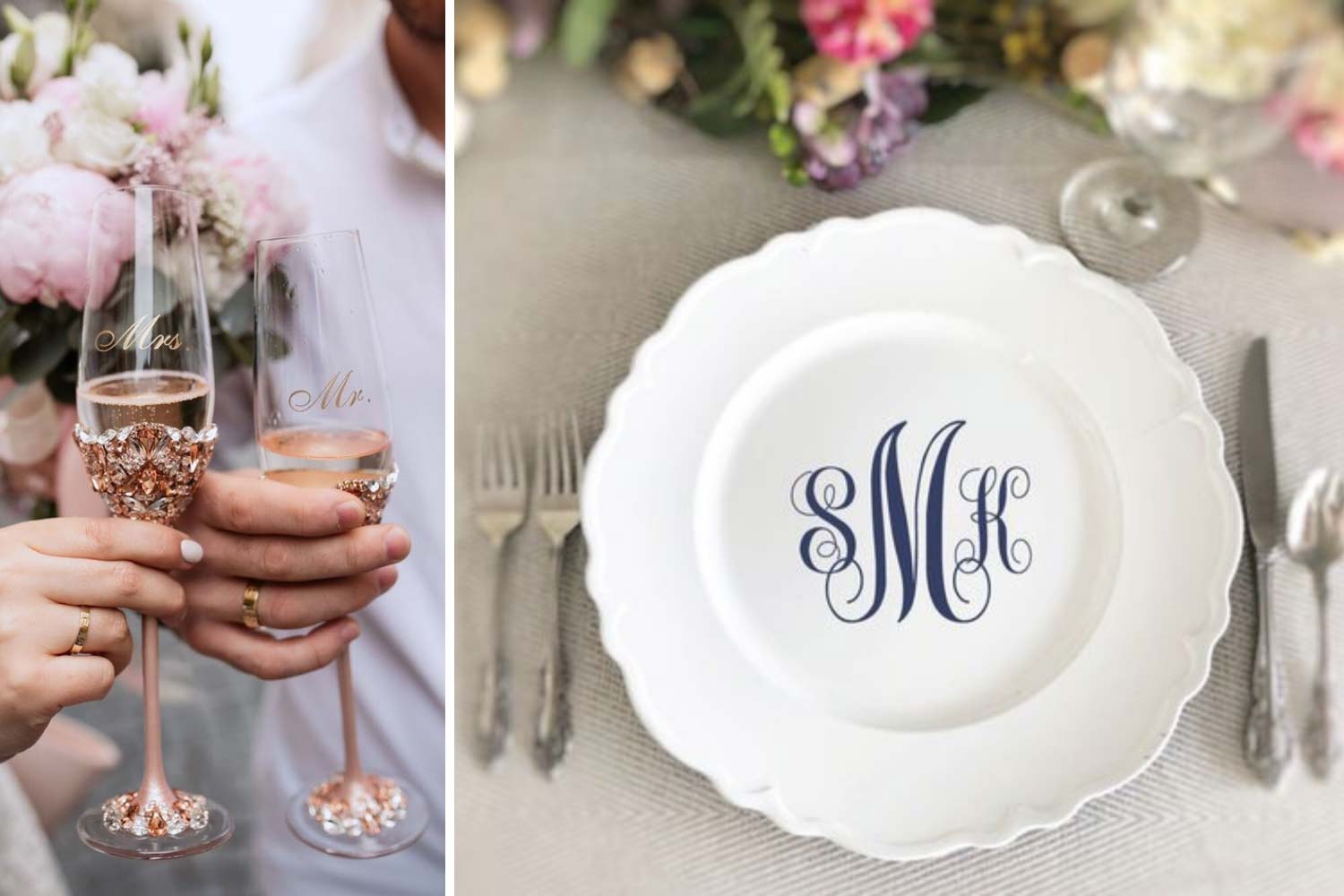 Битье посуды на счастье: свадебные бокалы, тарелка фото