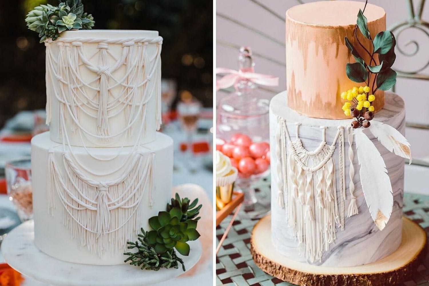Торт на весілля з макраме, мереживом фото