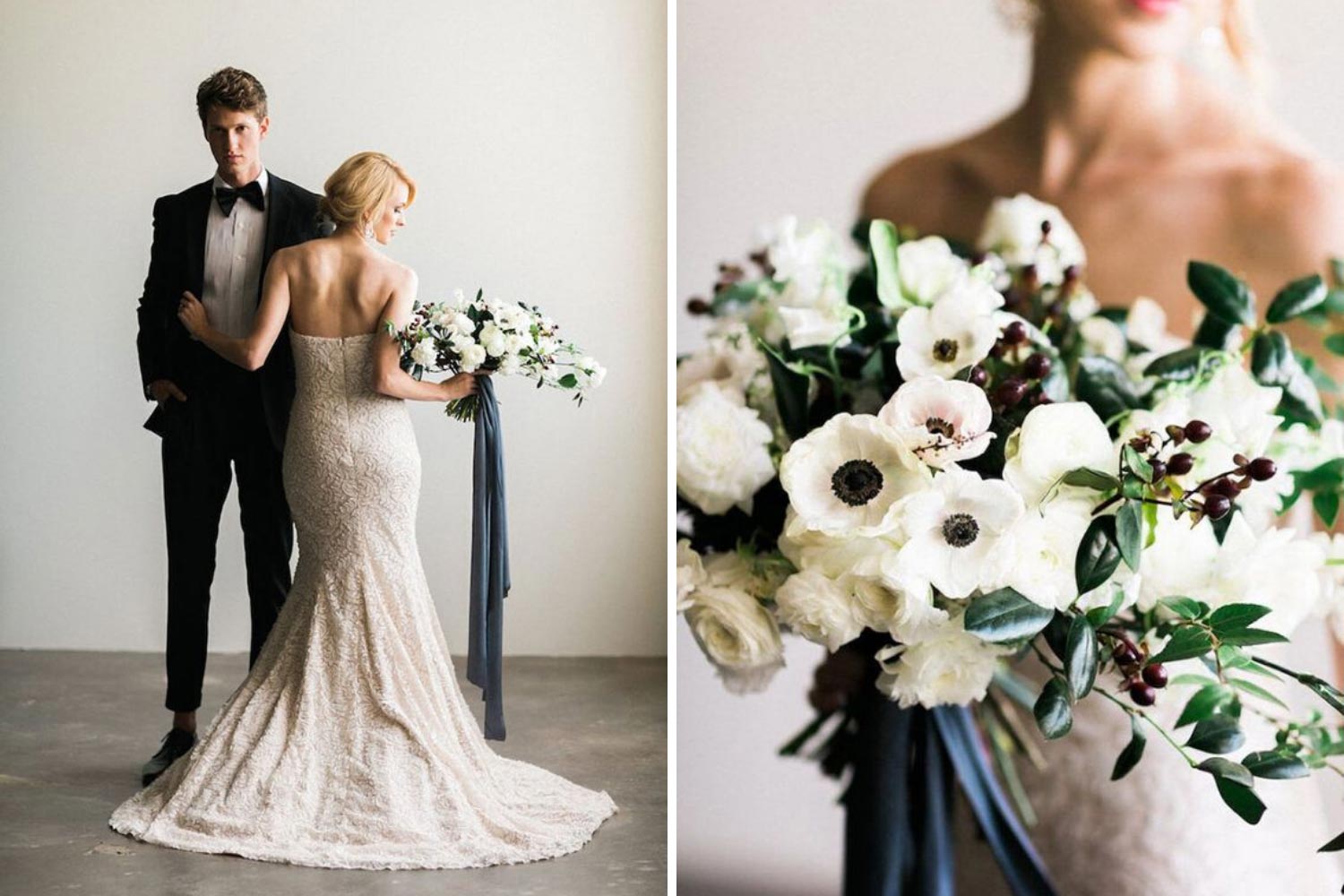 Чорно-біле весілля: букет з анемонами фото