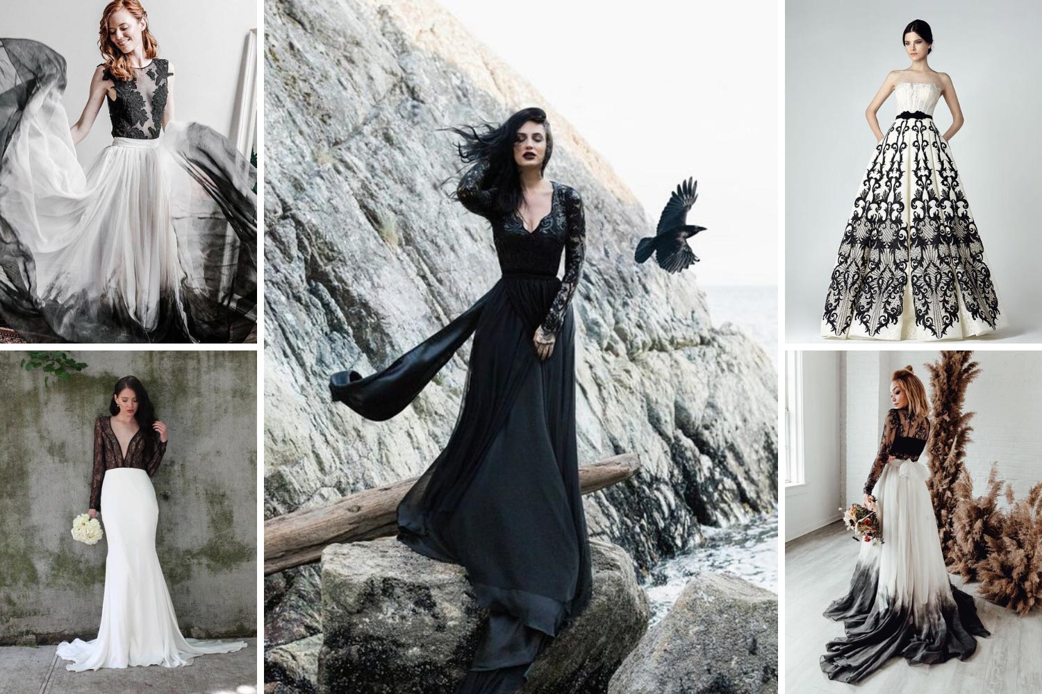 Чорно-біле плаття нареченої, чорна весільна сукня фото