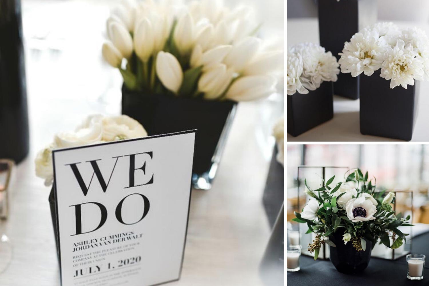 Композиції на столи в чорно-білих тонах: ідеї