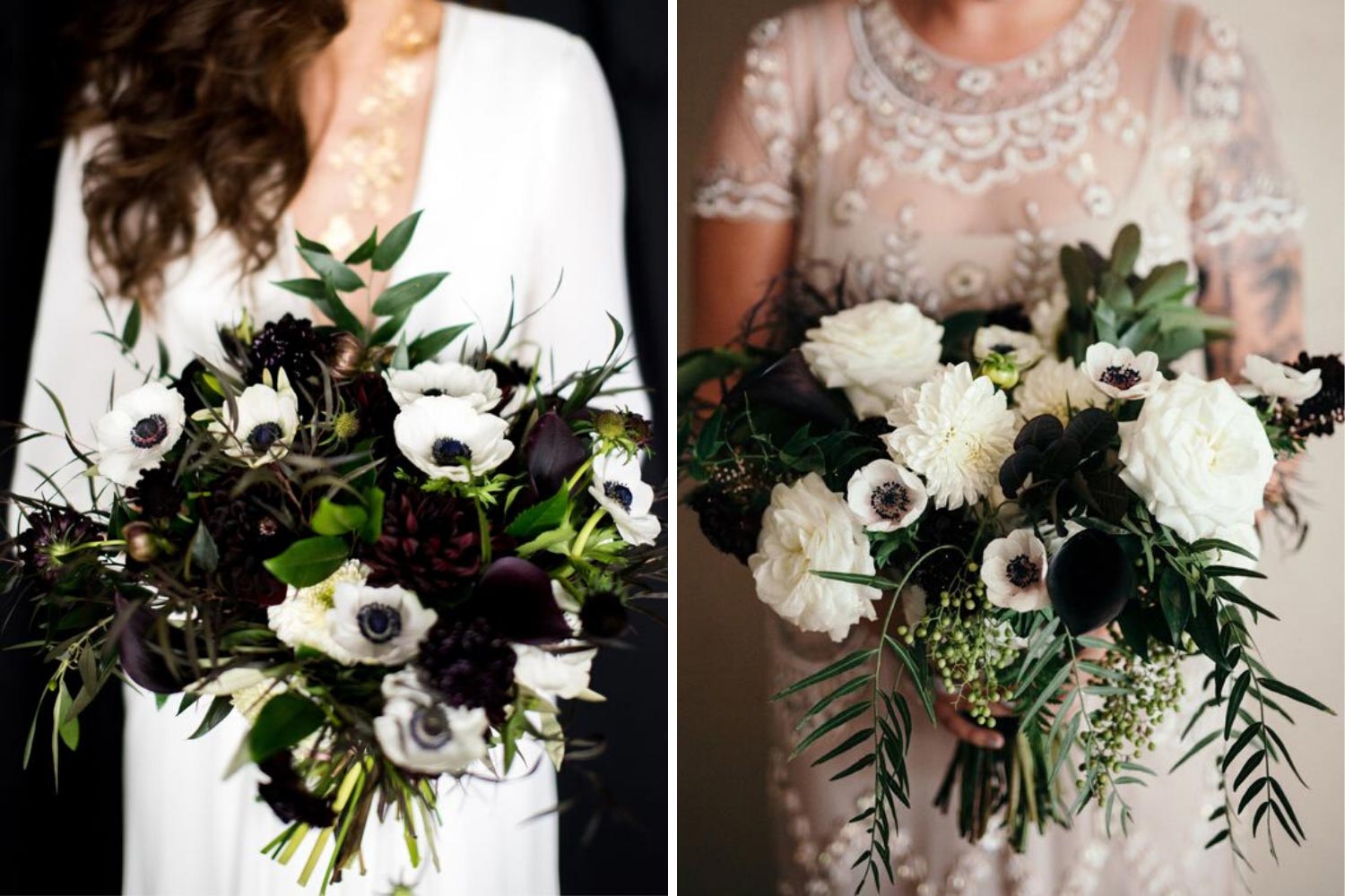 Букет нареченої з біло-чорними анемонами: фото