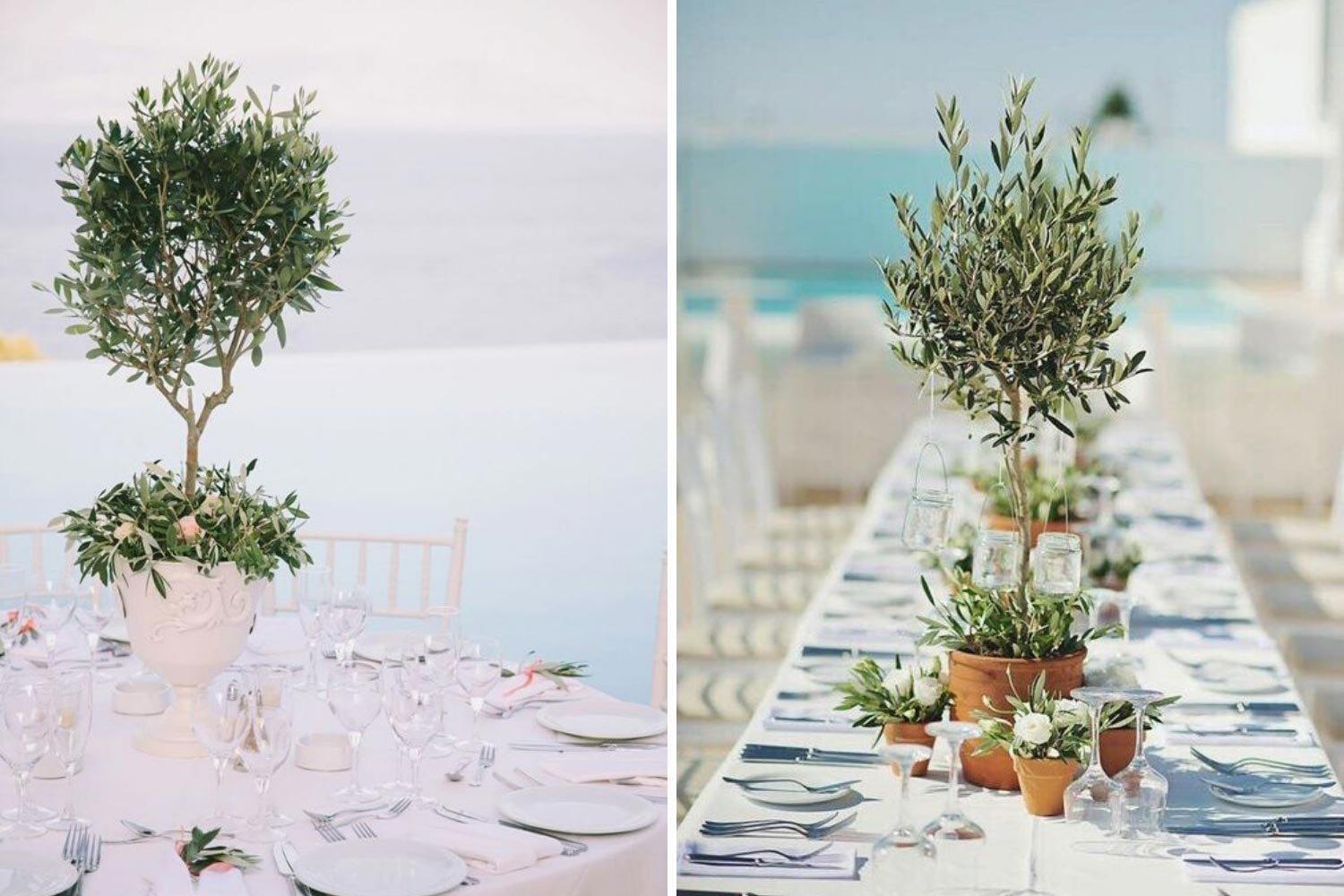 Свадьба на природе с эко декором: растения в горшках на столах фото