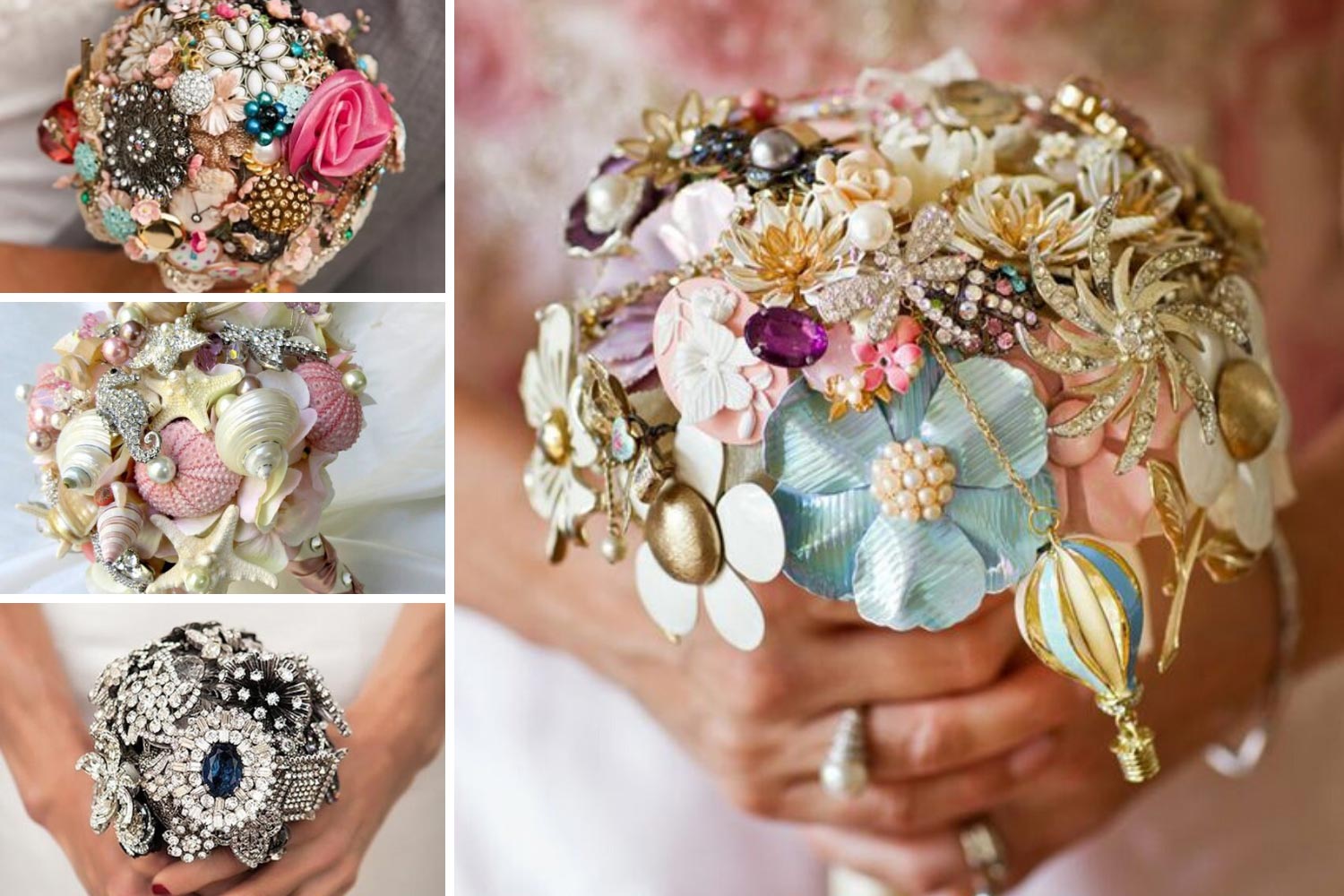 Ювелирный букет на свадьбу из брошей, камней фото