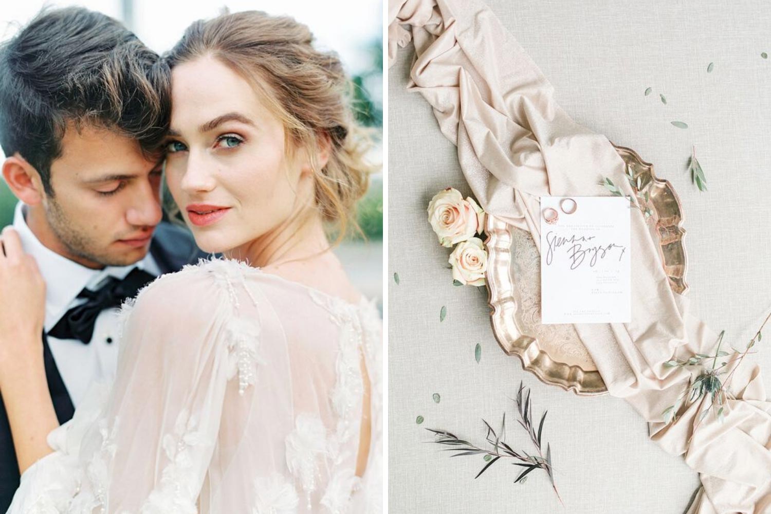 Фото в стиле файн арт: жених, невеста, тарелка с кольцами фото