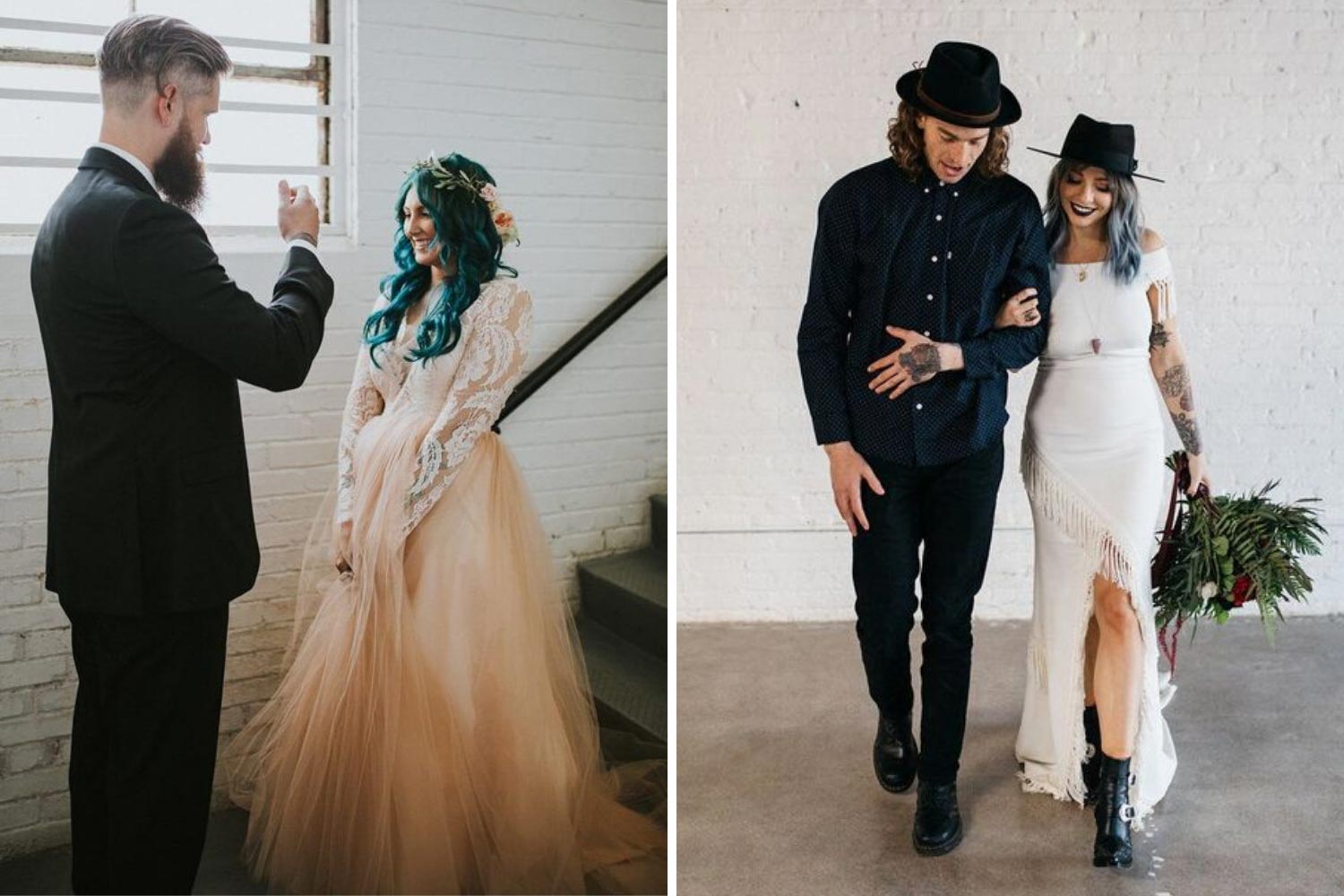 Жених и невеста на лофт свадьбе фото