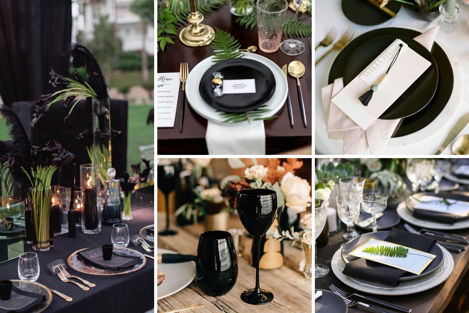 Оригінальний посуд: чорні і білі тарілки, чорні келихи фото